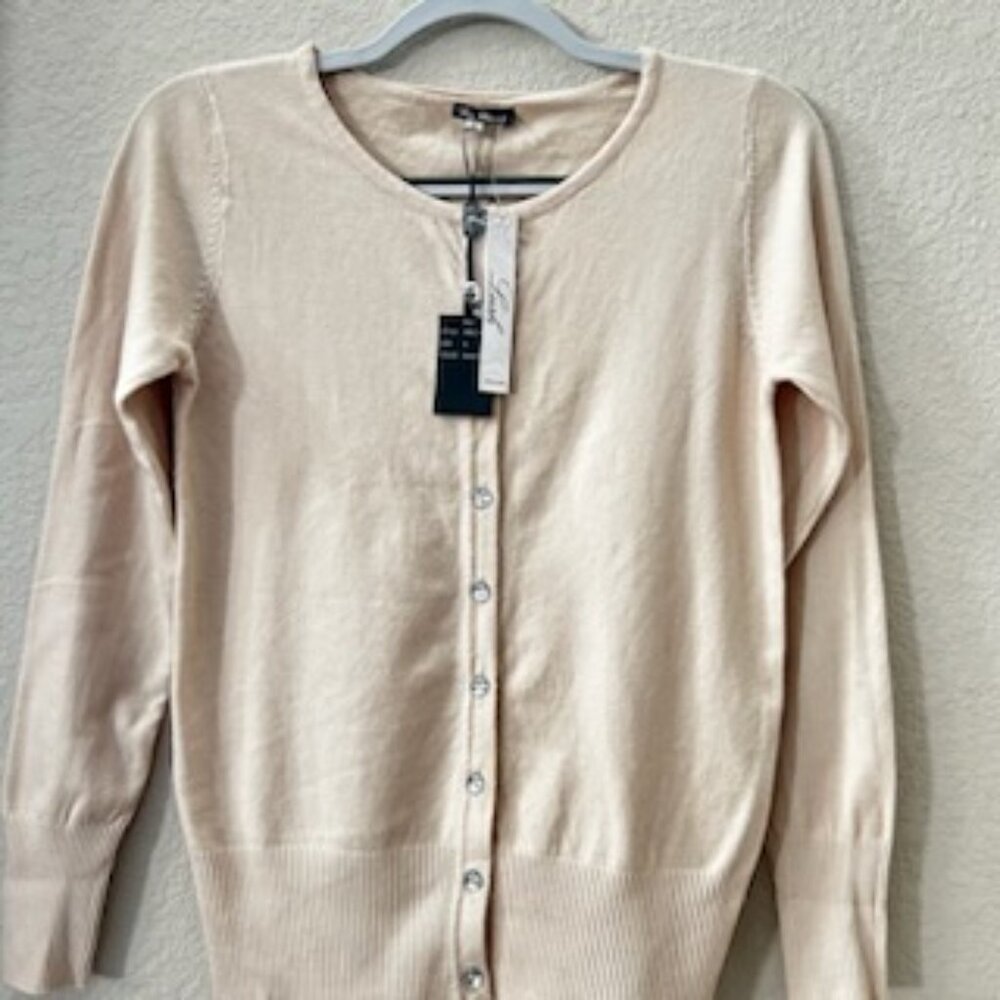 NWT Wool Blend Premium Quality Cream Sweater Cardigan With Rhinestone Buttons - Picture 4 of 9